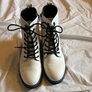 Altar'd State White Lace-Up Combat Boots with Black Laces